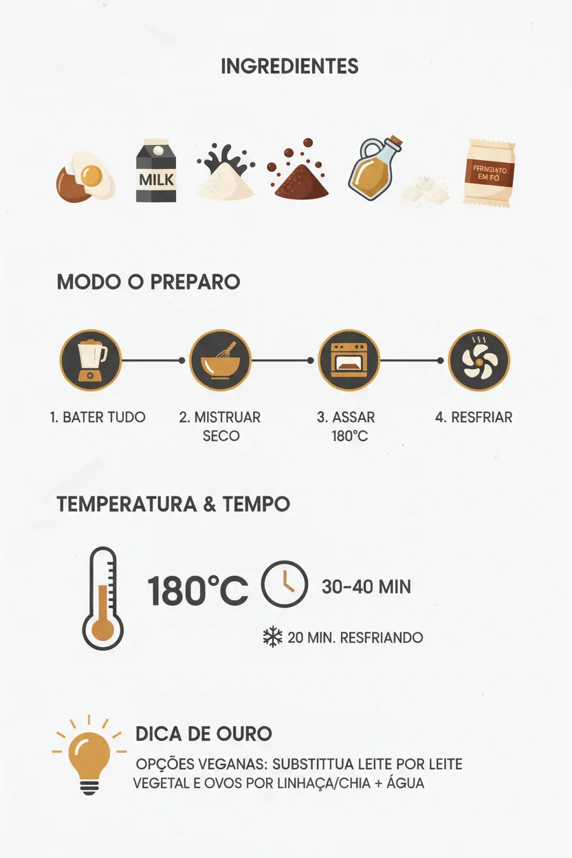 infografico bolo de chocolate no liquidificador